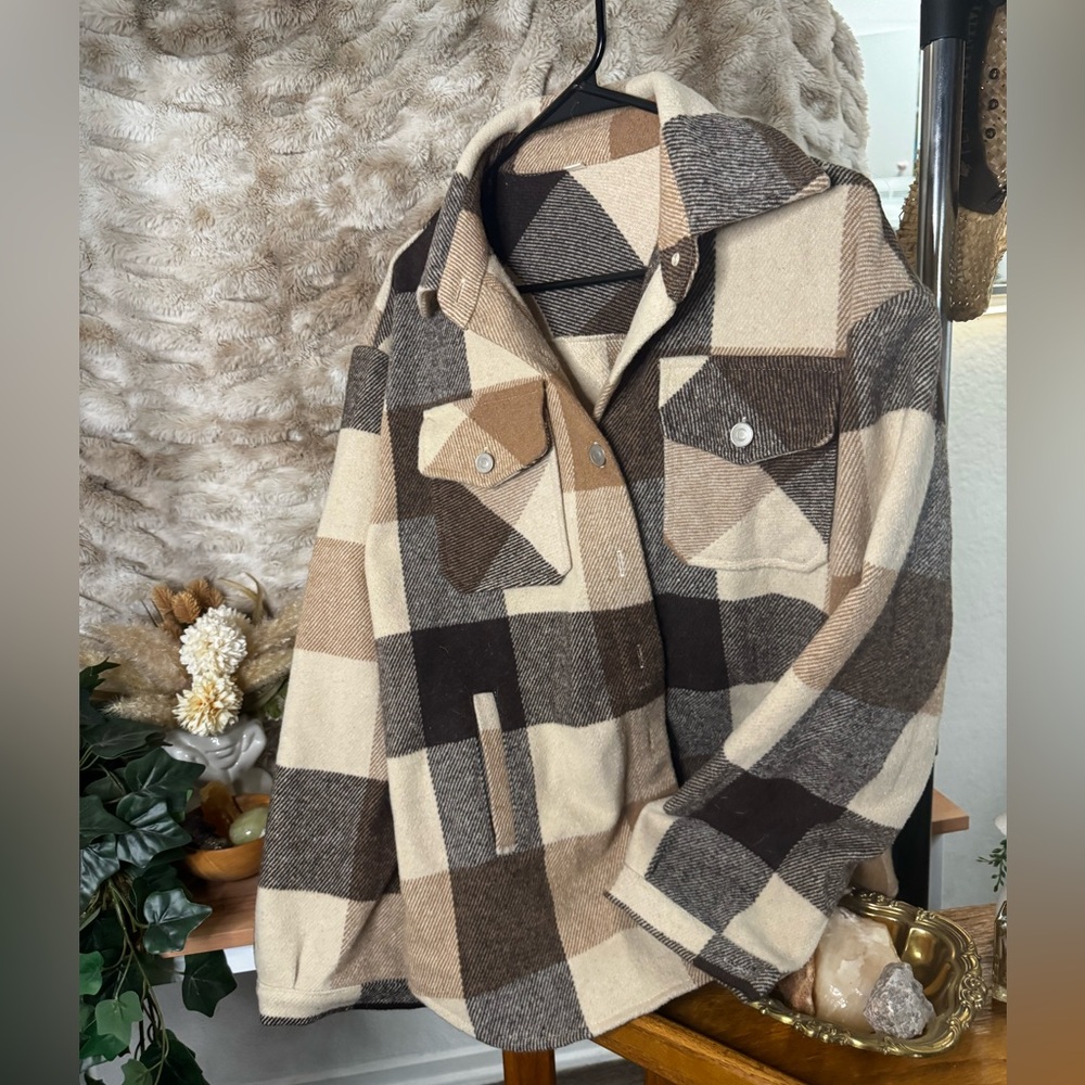 Plaid Women's Jacket in Brown and Cream